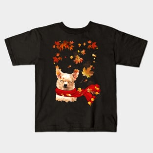 Maple Leaf Chihuahua Fall Hello Autumn Gift Kids T-Shirt